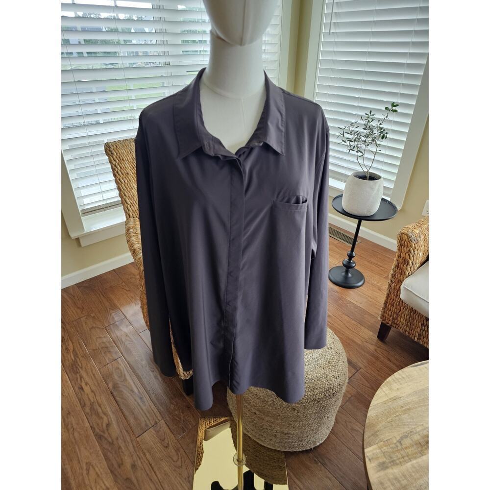 Athleta Urbanite 2.0 Tunic Blouse Dark Brown Button‎ Down LS Performance Size 3X